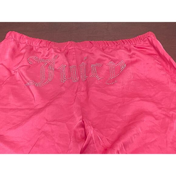 Juicy Couture Pink Satin Sleep Pants Large Rhinestone Logo Lounge Glam Y2K - Picture 1 of 7